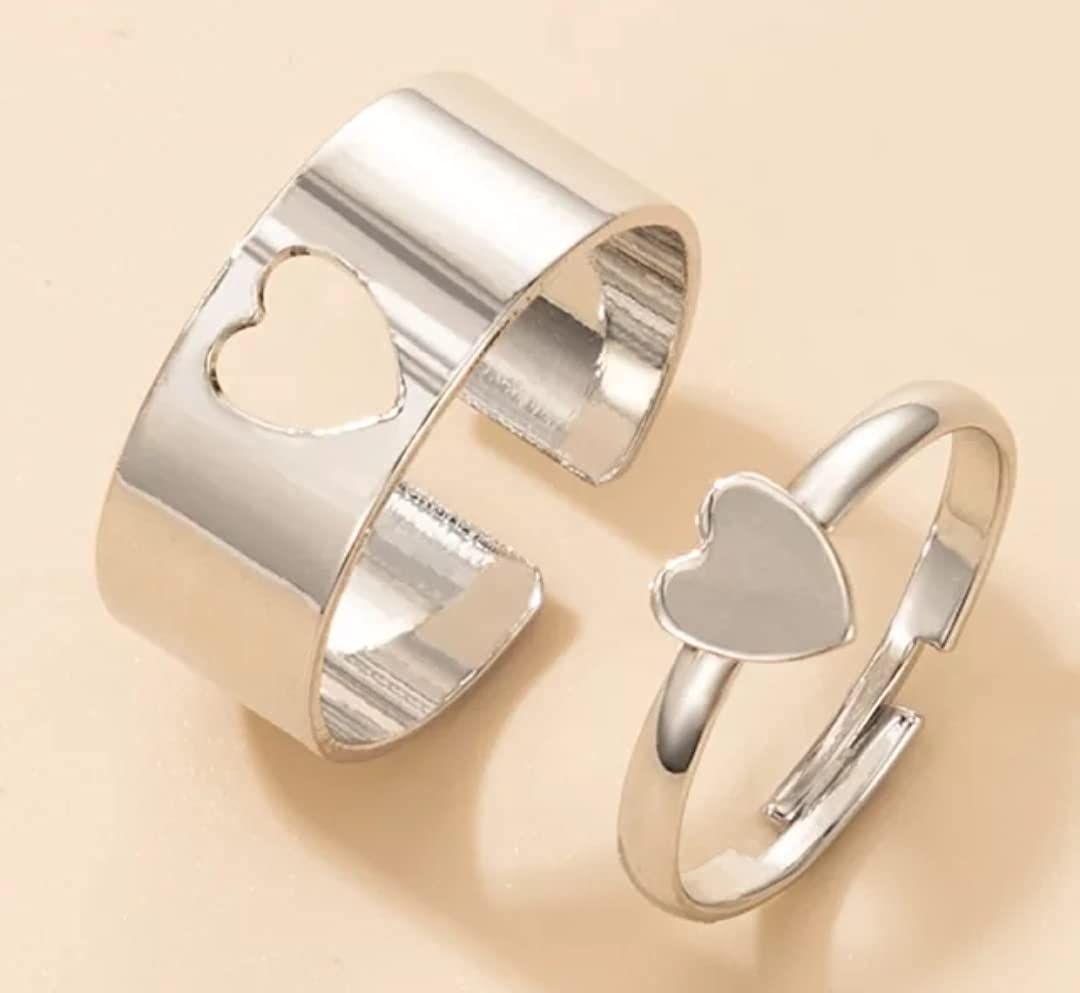 AVR JEWELS Combo of 2 Elegent Silver Plated Heart Couple Rings