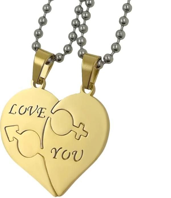 Nest Love You Hearth Shape Gold Plated Pendant Chain For Couple